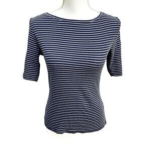 Lilla P Half Elbow Sleeve Boat Neck Striped Shirt Size Small